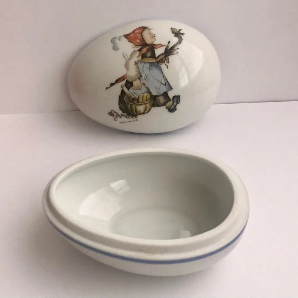 Hummel Porcelain trinket box egg shaped vintage Easter basket Sister Berta